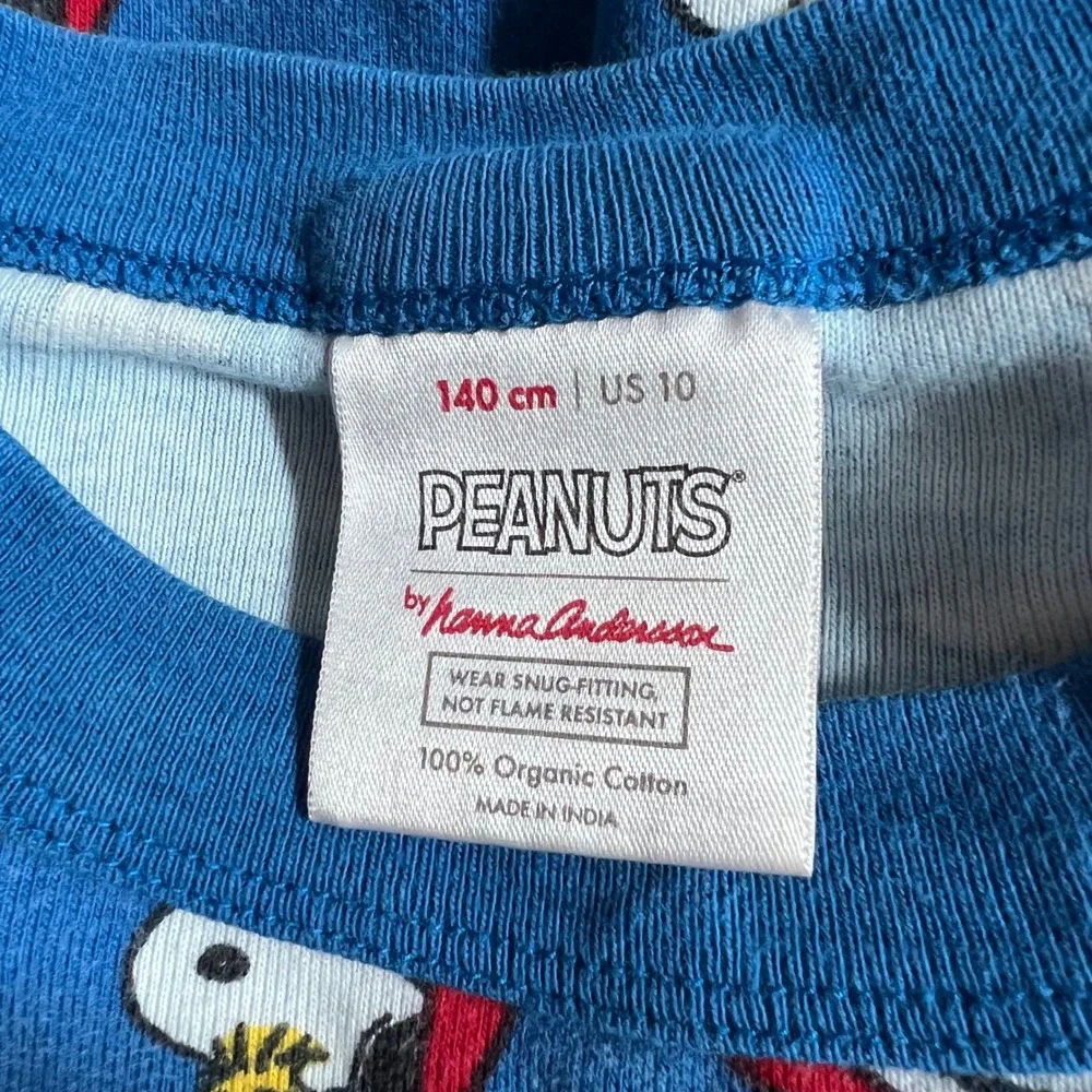 Hanna Andersson 140 (10) Peanuts Snoopy Christmas Long John Pajamas Blue Organic